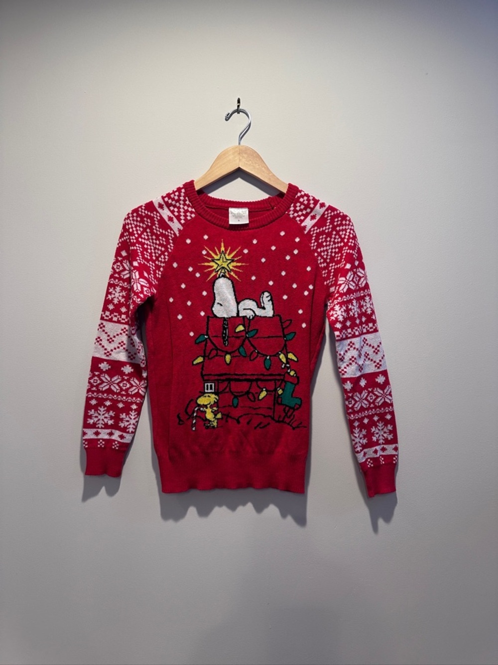Peanuts Red Snoopy & Woodstock Crewneck Holiday Sweater